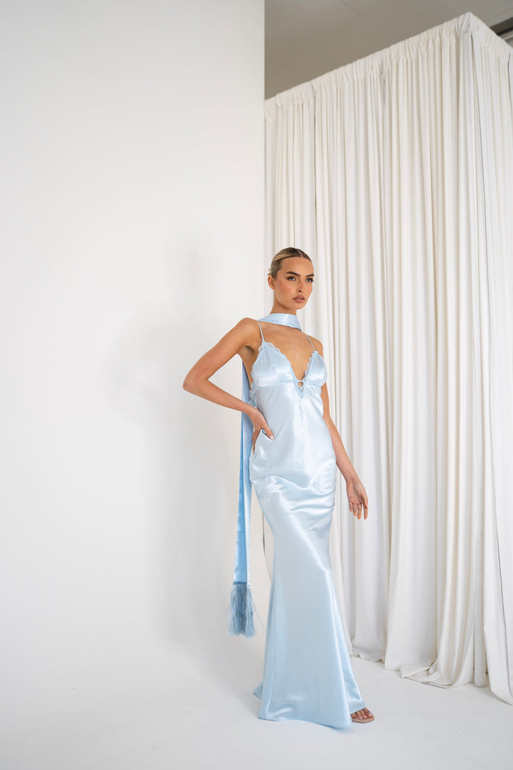 Lumina Gown and Scarf in Ice Blue