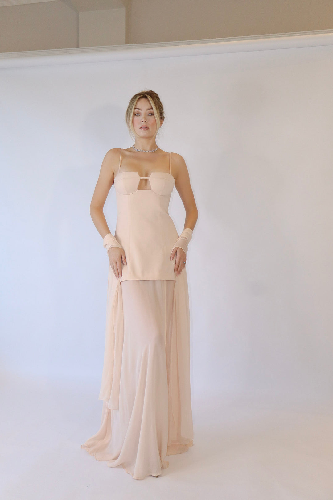 Riviera Maxi Dress and Scarf in Nude Pink