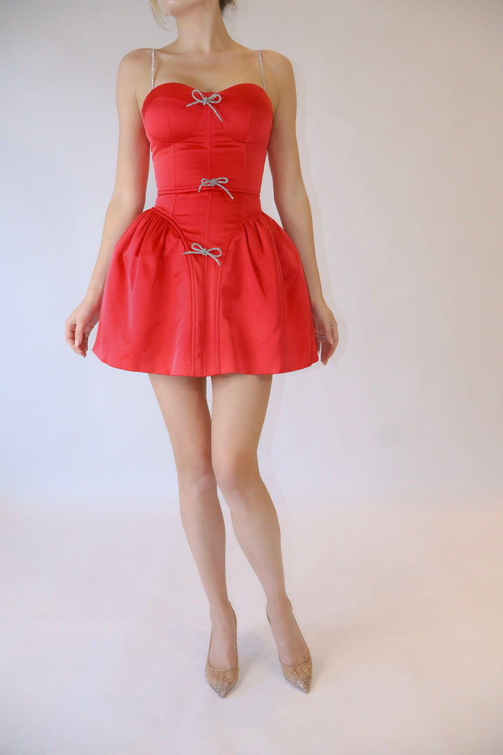 Antoinette Dress in Raspberry Red (Detachable Bows)