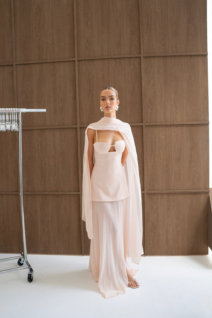 Riviera Maxi Dress and Scarf in Nude Pink