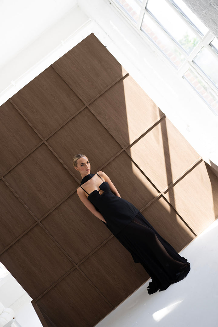 Riviera Maxi Dress and Scarf in Black