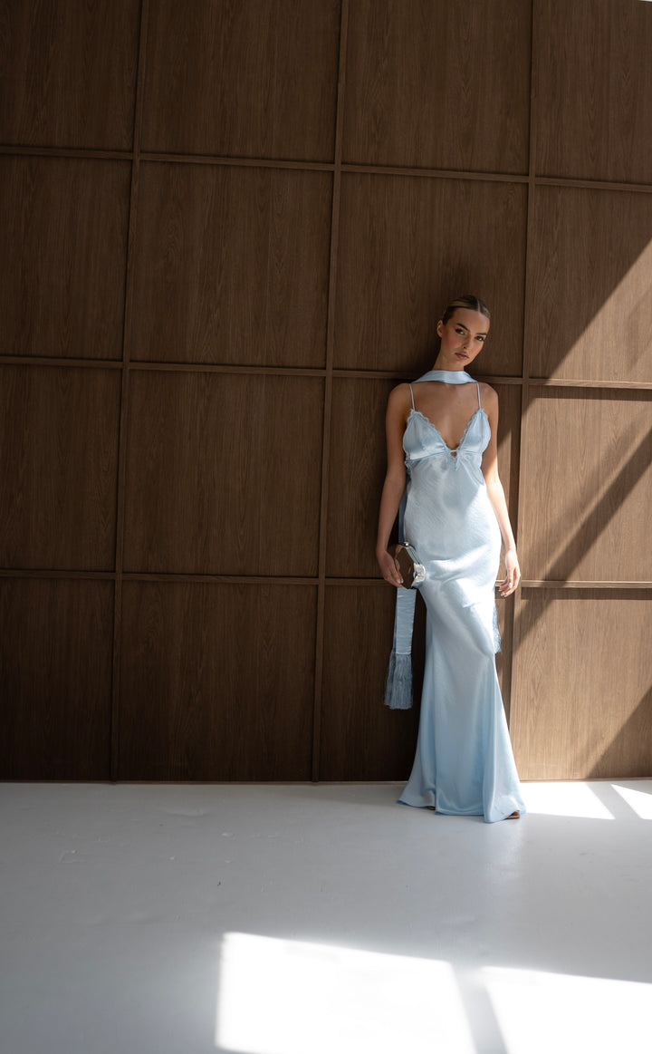 Lumina Gown and Scarf in Ice Blue