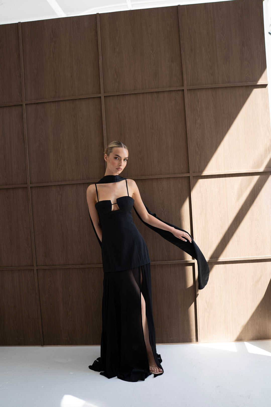Riviera Maxi Dress and Scarf in Black