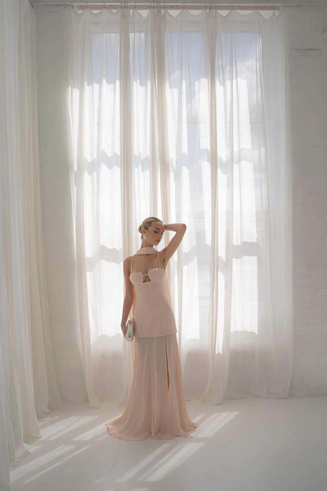 Riviera Maxi Dress and Scarf in Nude Pink
