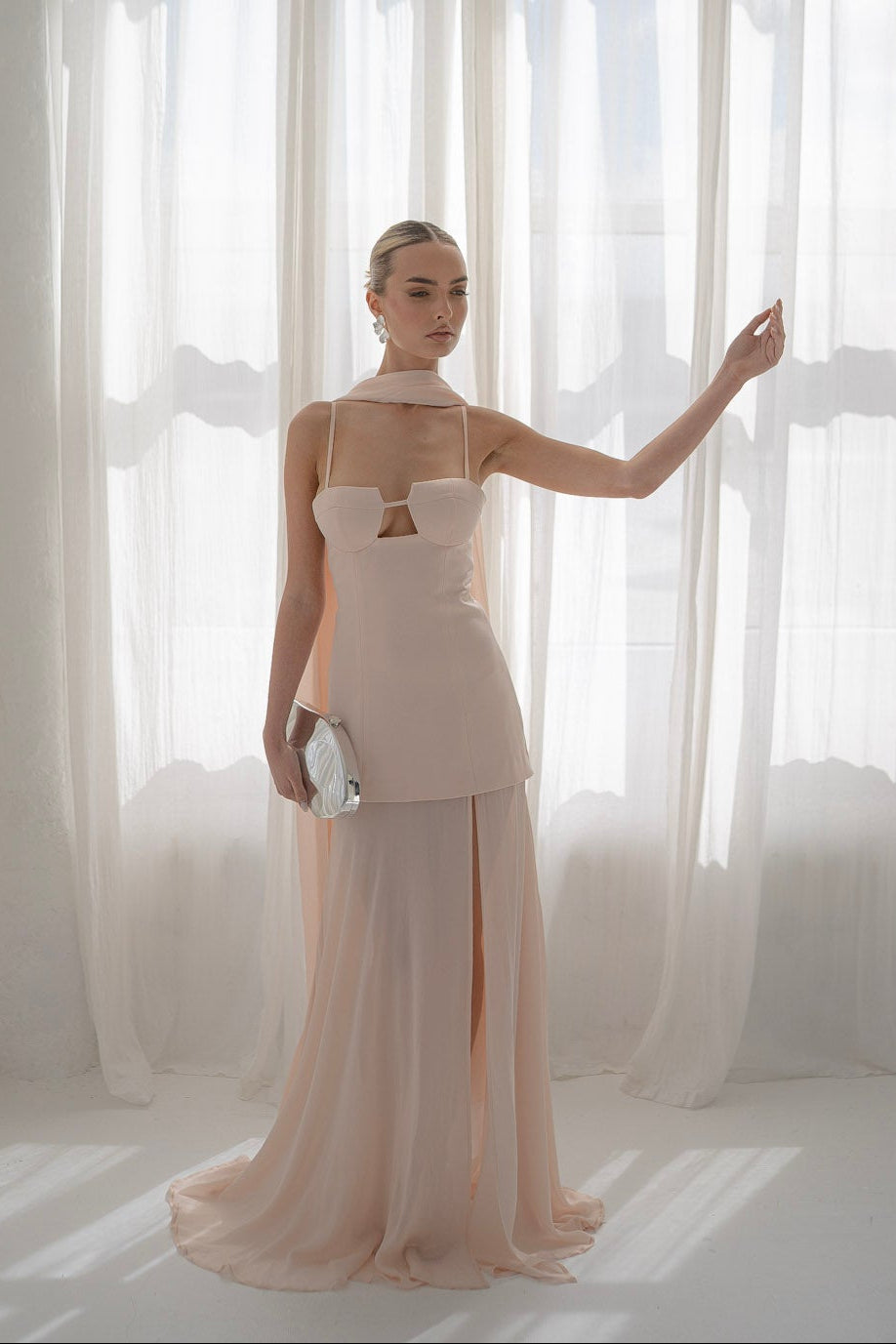 Riviera Maxi Dress and Scarf in Nude Pink