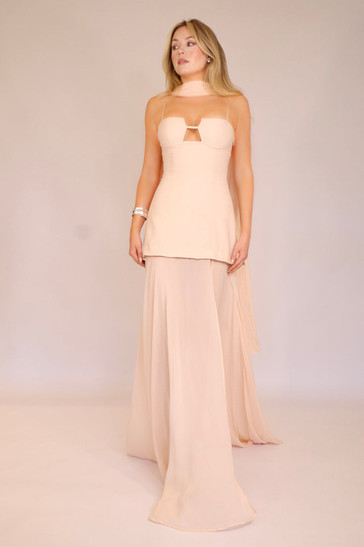 Riviera Maxi Dress and Scarf in Nude Pink