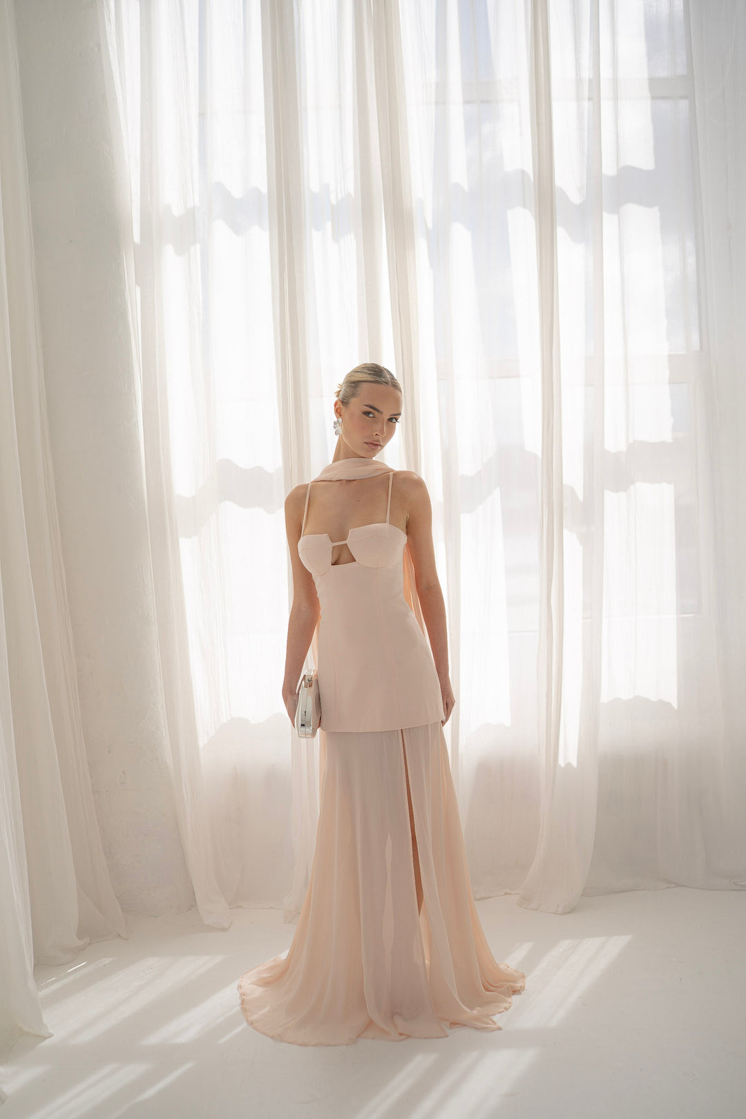 Riviera Maxi Dress and Scarf in Nude Pink