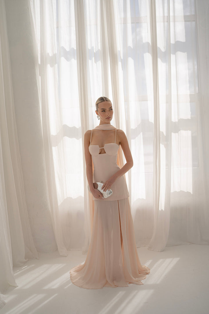 Riviera Maxi Dress and Scarf in Nude Pink