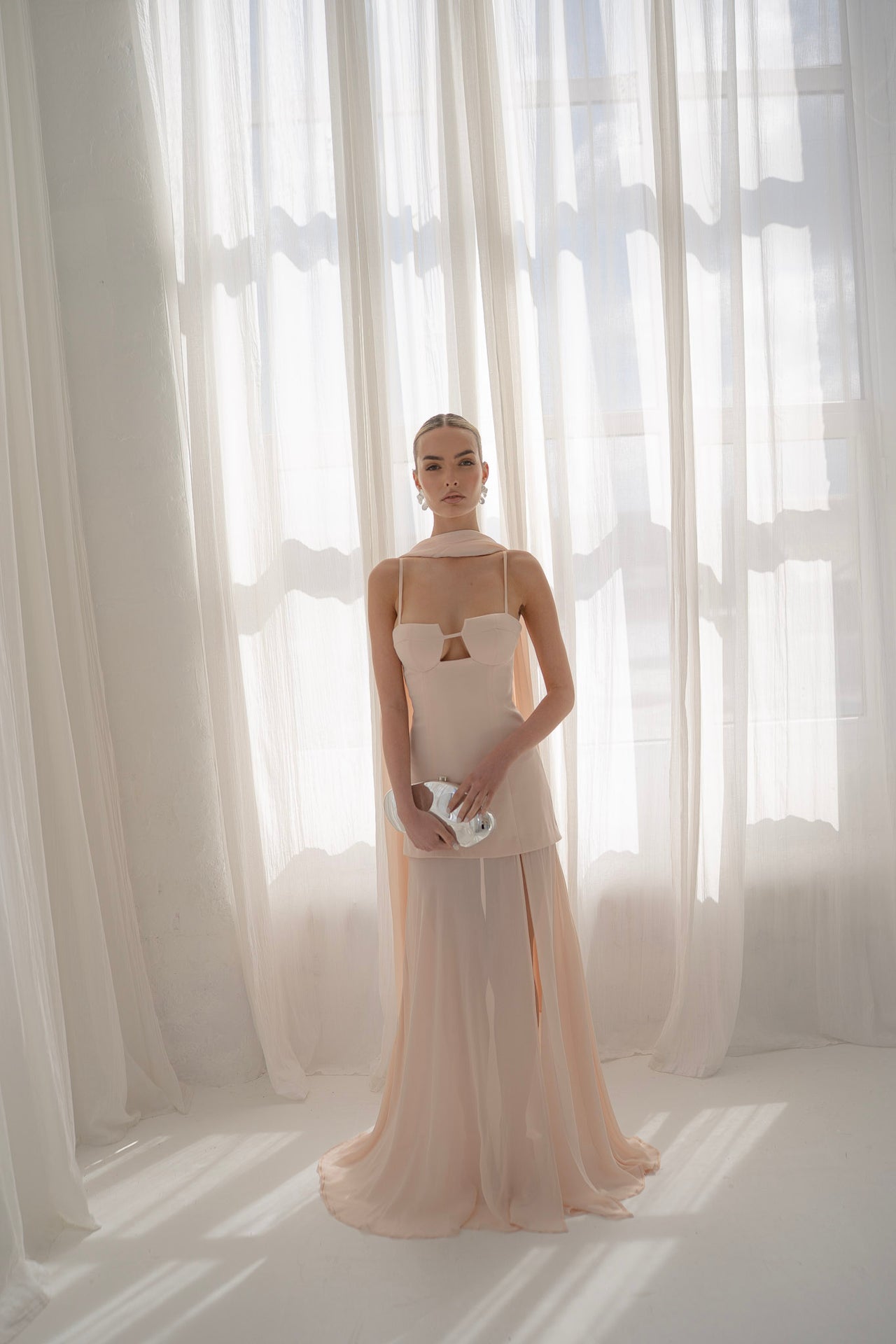 Riviera Maxi Dress and Scarf in Nude Pink