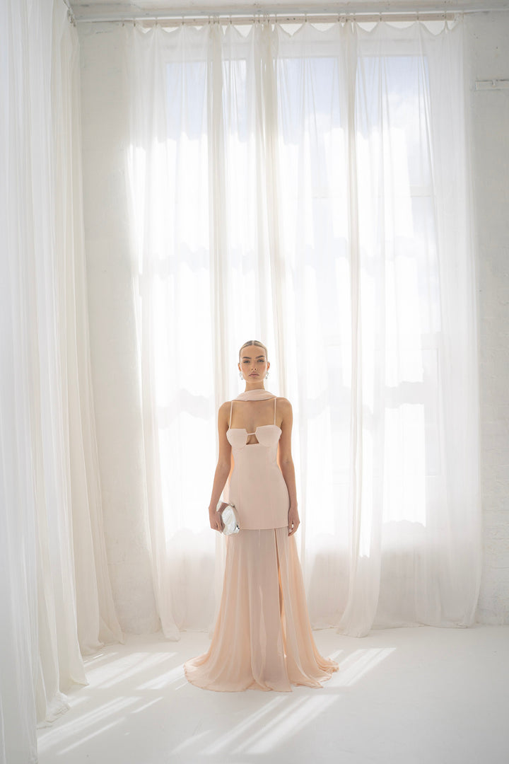 Riviera Maxi Dress and Scarf in Nude Pink