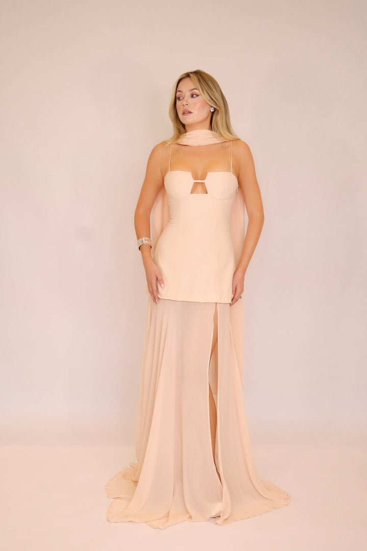Riviera Maxi Dress and Scarf in Nude Pink