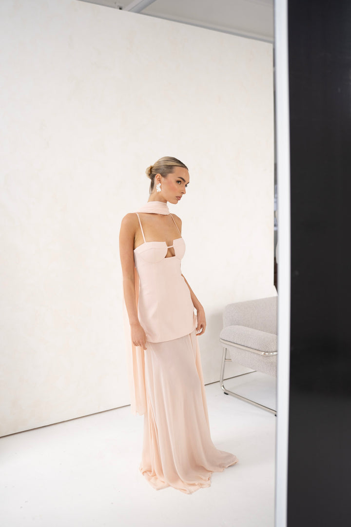 Riviera Maxi Dress and Scarf in Nude Pink