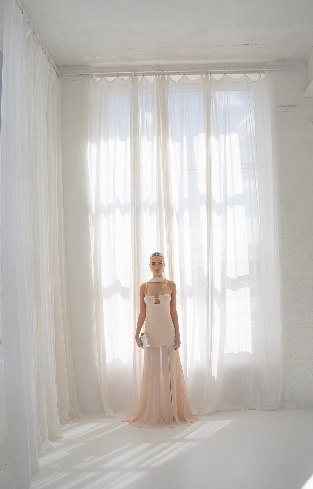 Riviera Maxi Dress and Scarf in Nude Pink