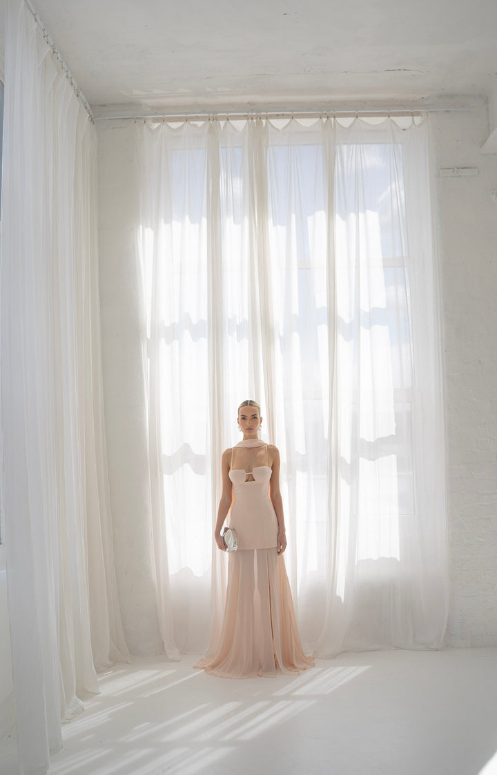 Riviera Maxi Dress and Scarf in Nude Pink