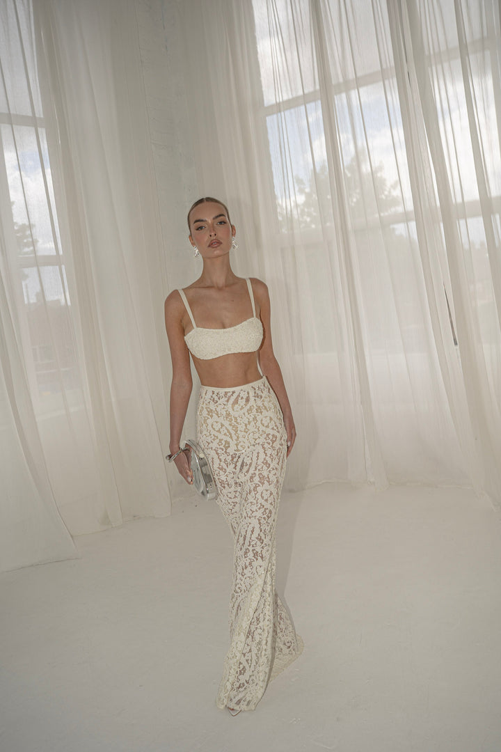 Elora Lace and Beads Bralet in Warm Ivory