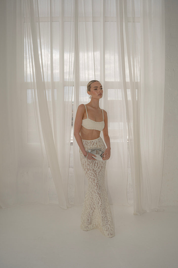 Elora Lace and Beads Bralet in Warm Ivory