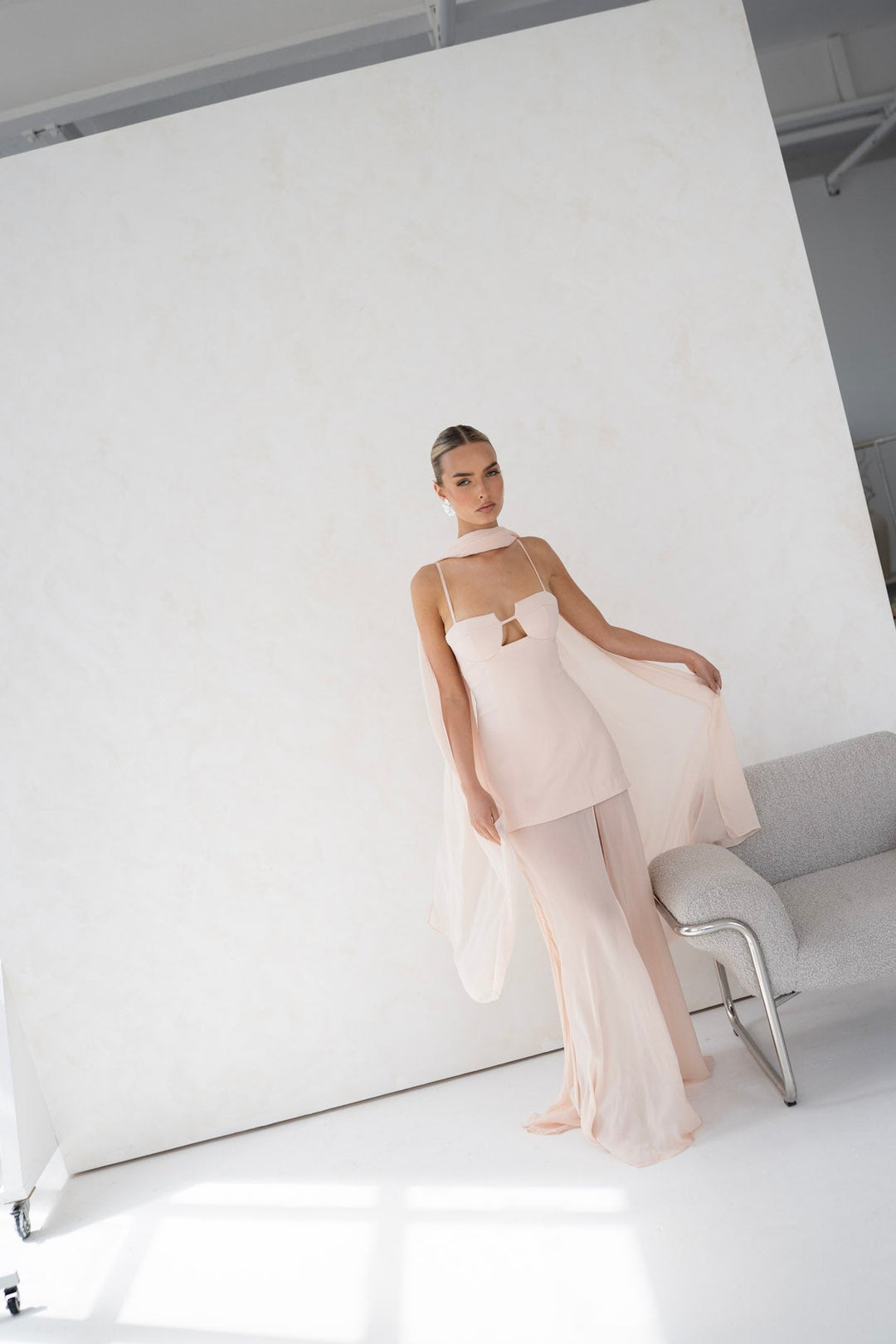 Riviera Maxi Dress and Scarf in Nude Pink