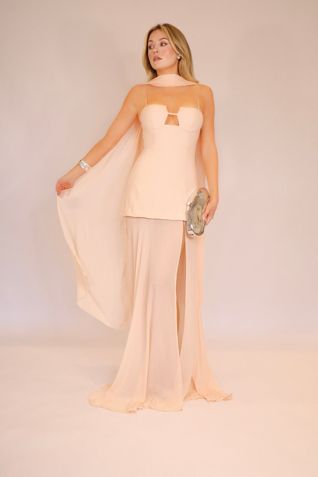 Riviera Maxi Dress and Scarf in Nude Pink