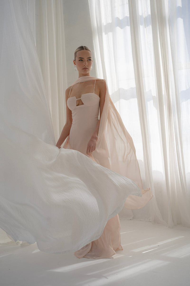Riviera Maxi Dress and Scarf in Nude Pink
