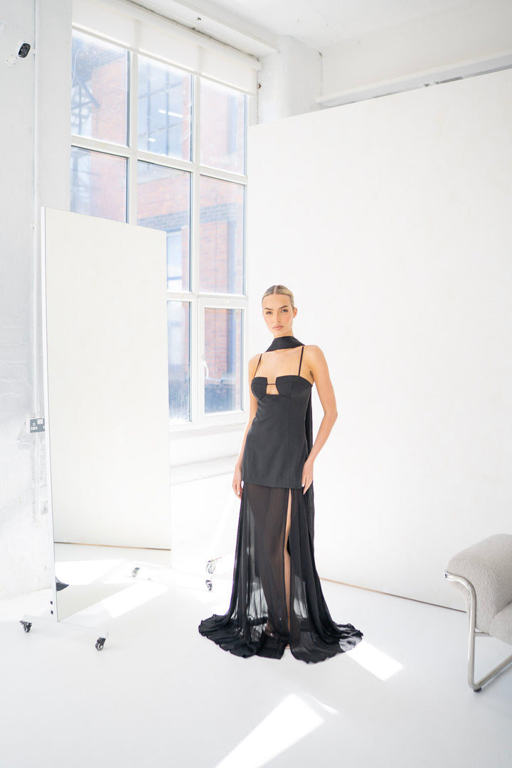 Riviera Maxi Dress and Scarf in Black