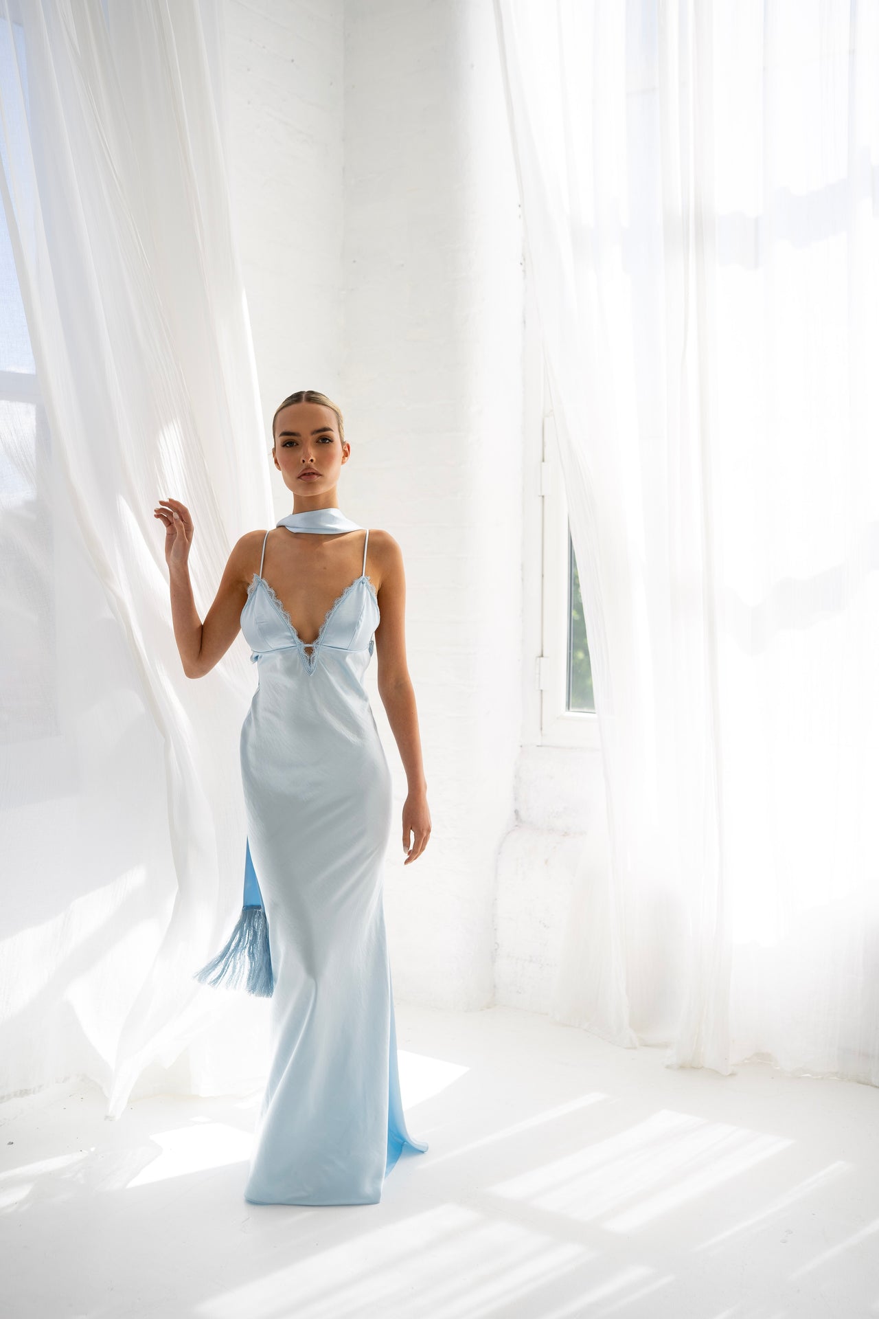 Lumina Gown and Scarf in Ice Blue