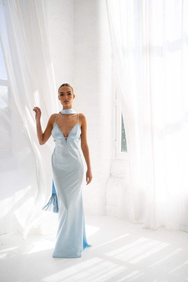 Lumina Gown and Scarf in Ice Blue