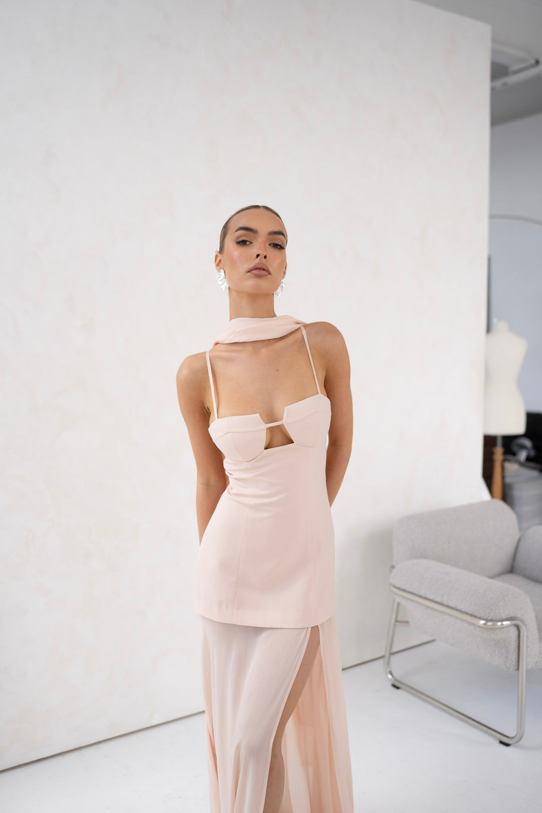 Riviera Maxi Dress and Scarf in Nude Pink