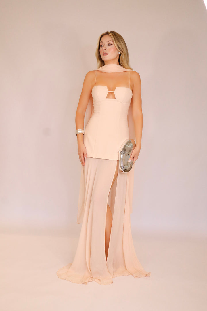 Riviera Maxi Dress and Scarf in Nude Pink
