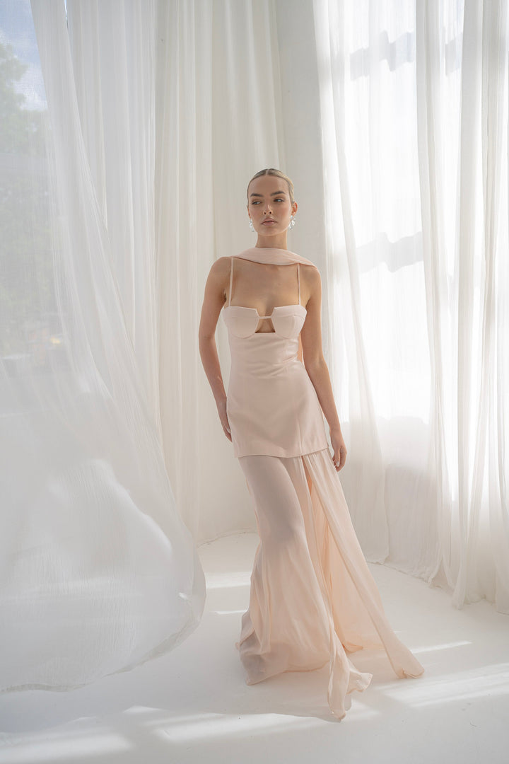 Riviera Maxi Dress and Scarf in Nude Pink