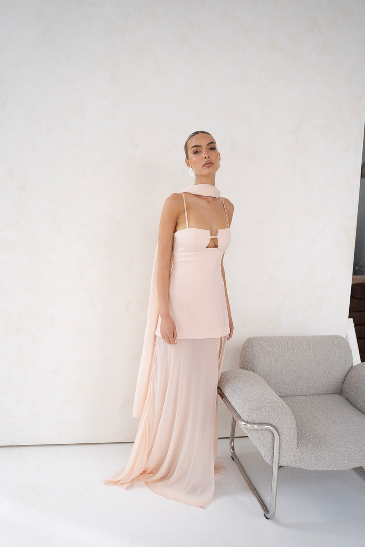 Riviera Maxi Dress and Scarf in Nude Pink