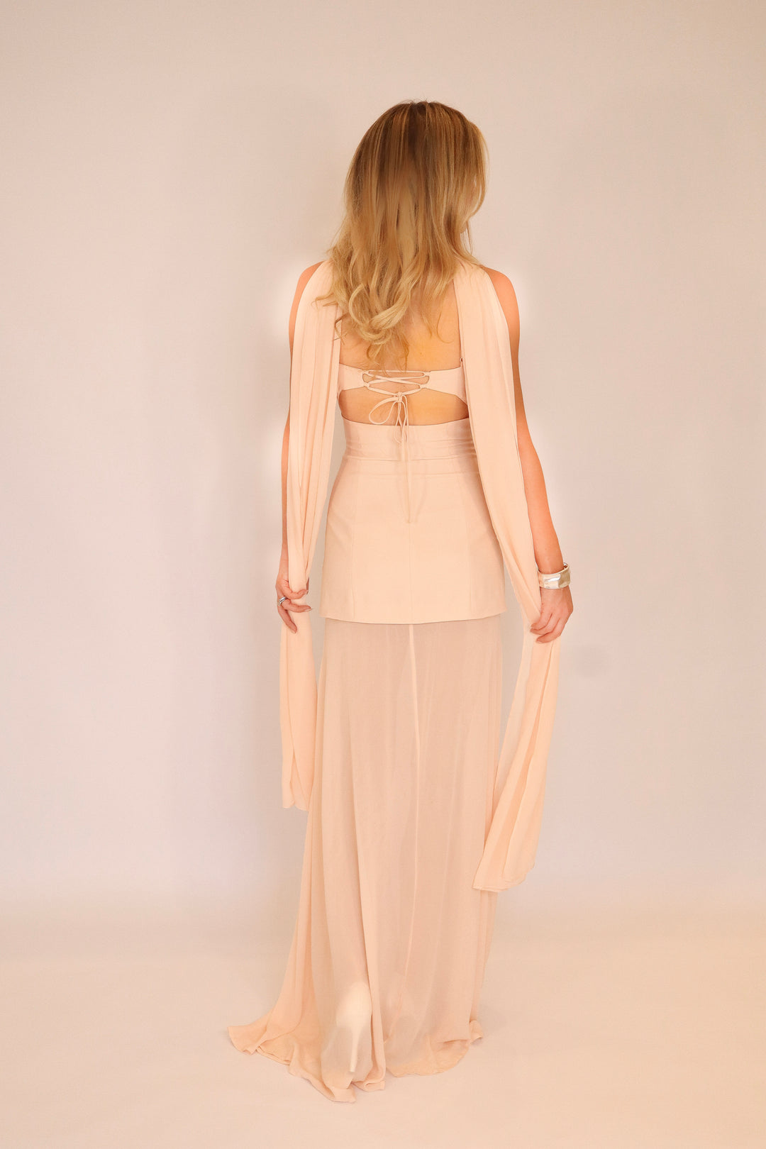 Riviera Maxi Dress and Scarf in Nude Pink