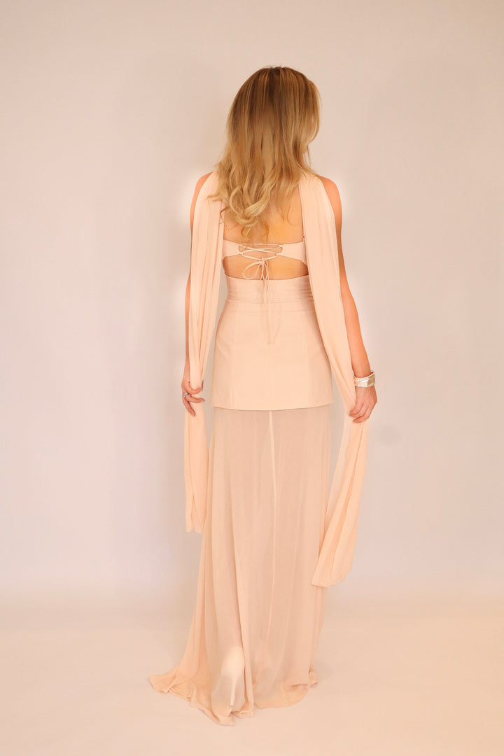 Riviera Maxi Dress and Scarf in Nude Pink