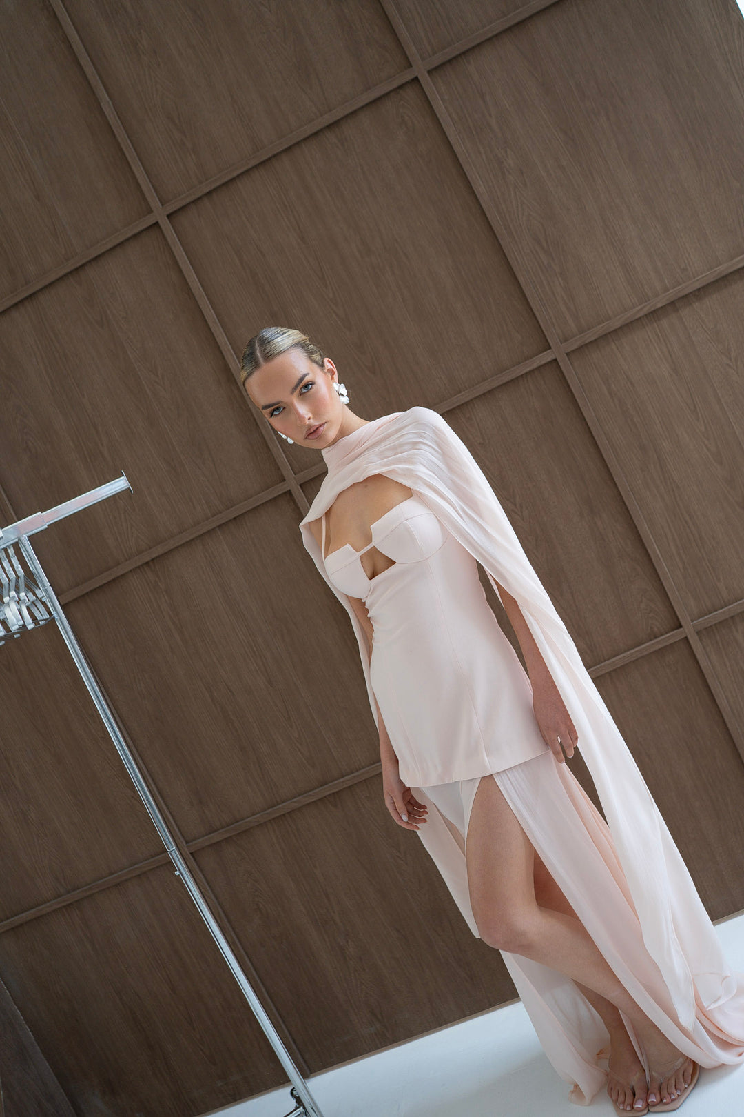 Riviera Maxi Dress and Scarf in Nude Pink