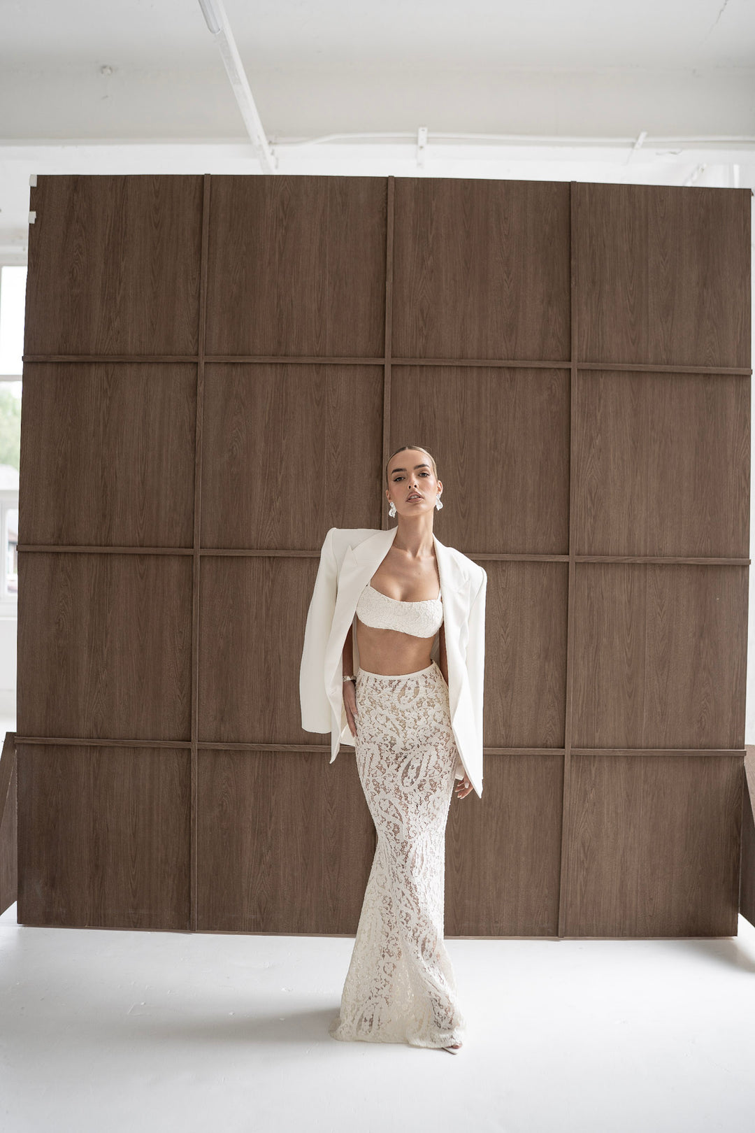 Elora Lace and Beads Maxi Skirt in Warm Ivory
