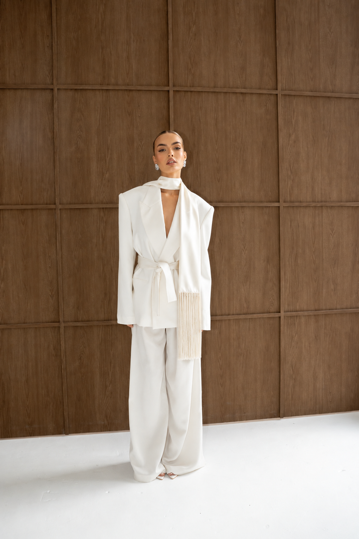 Luxe Satin Tassel Scarf in Ivory