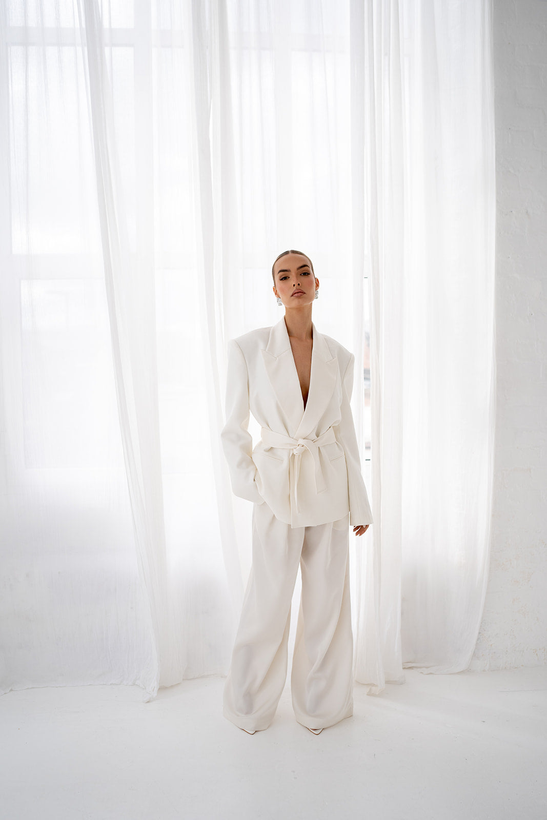 Grace Luxe Satin Trouser in Ivory