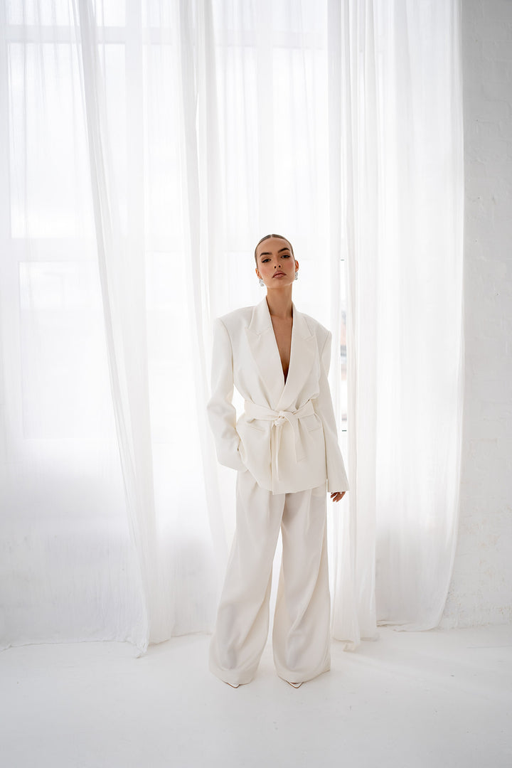 Grace Luxe Satin Trouser in Ivory