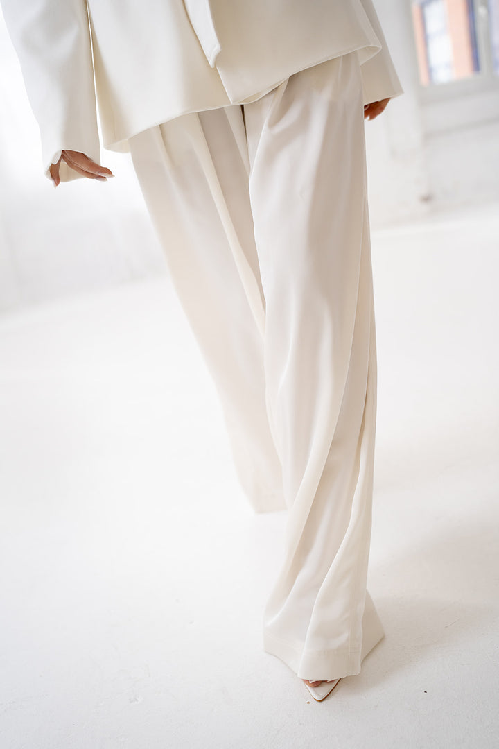 Grace Luxe Satin Trouser in Ivory