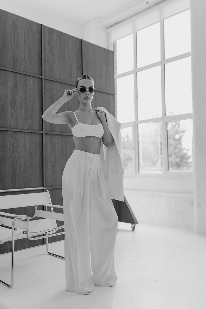 Grace Luxe Satin Trouser in Ivory