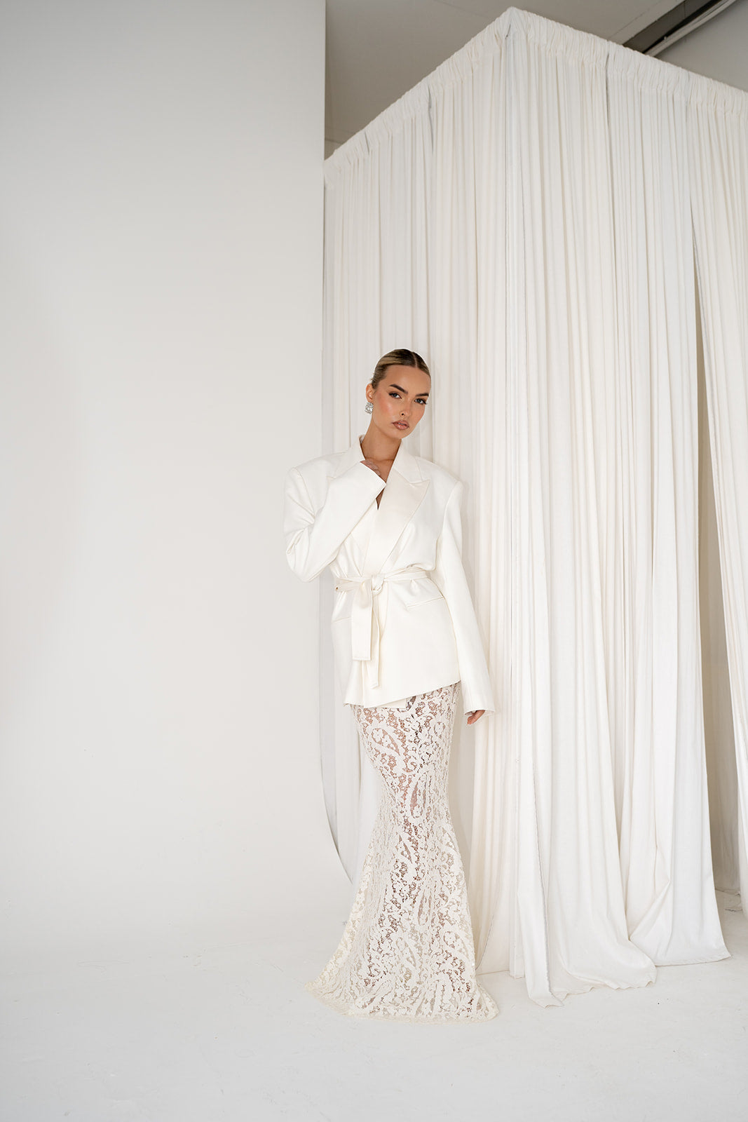 Elora Lace and Beads Maxi Skirt in Warm Ivory