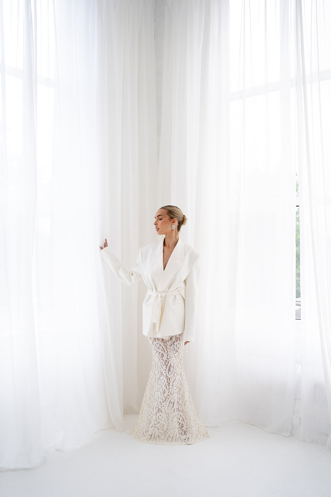 Elora Lace and Beads Maxi Skirt in Warm Ivory
