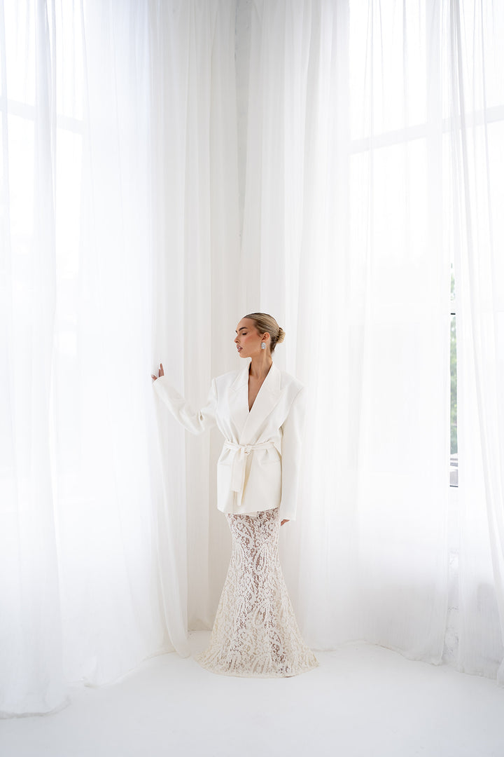 Elora Lace and Beads Maxi Skirt in Warm Ivory