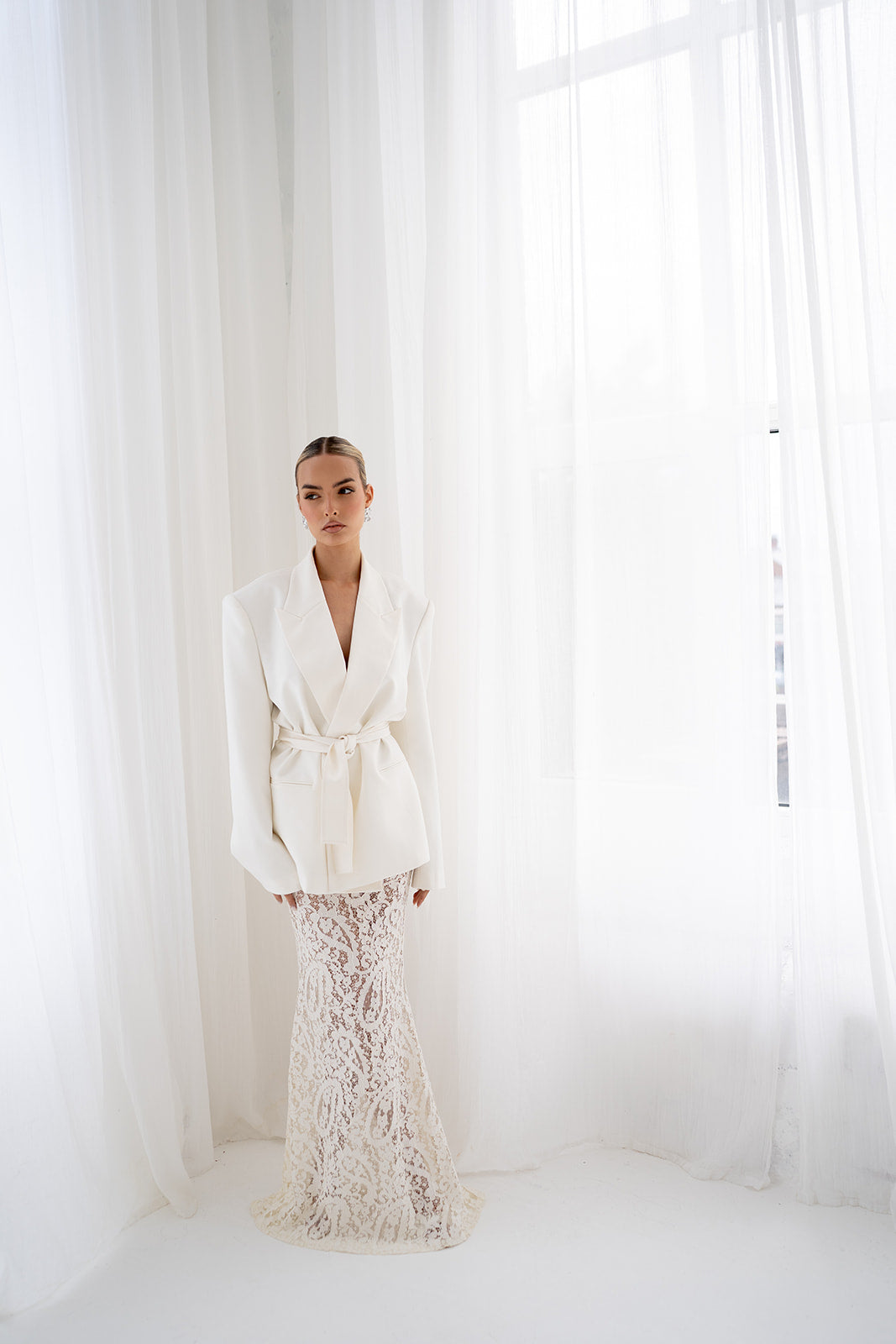 Elora Lace and Beads Maxi Skirt in Warm Ivory