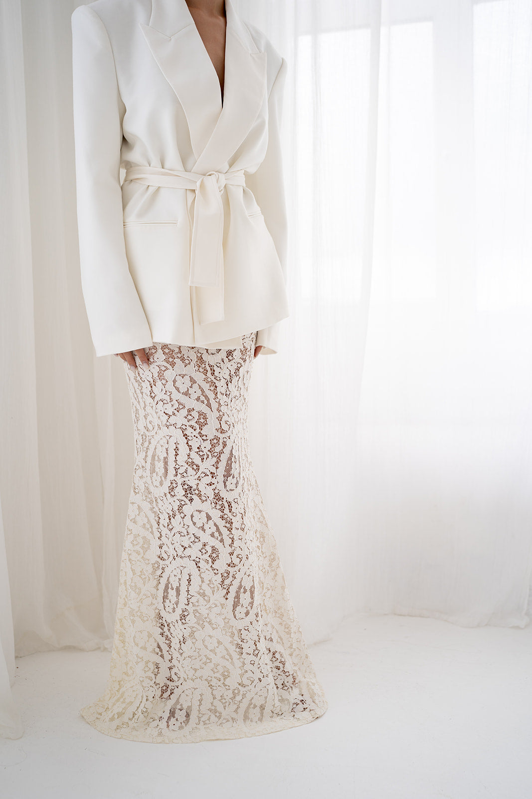 Elora Lace and Beads Maxi Skirt in Warm Ivory