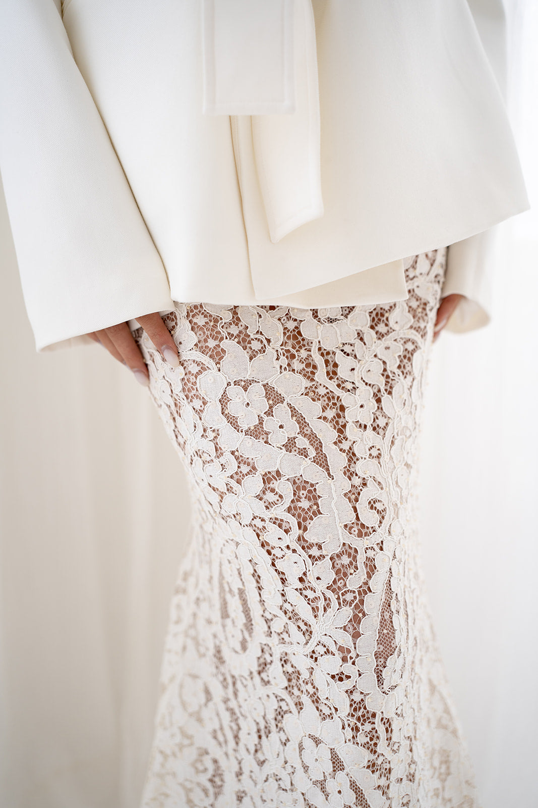 Elora Lace and Beads Maxi Skirt in Warm Ivory