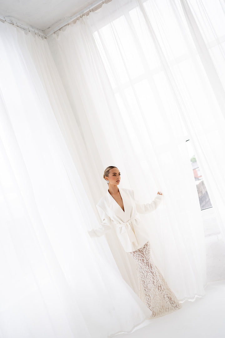 Elora Lace and Beads Maxi Skirt in Warm Ivory
