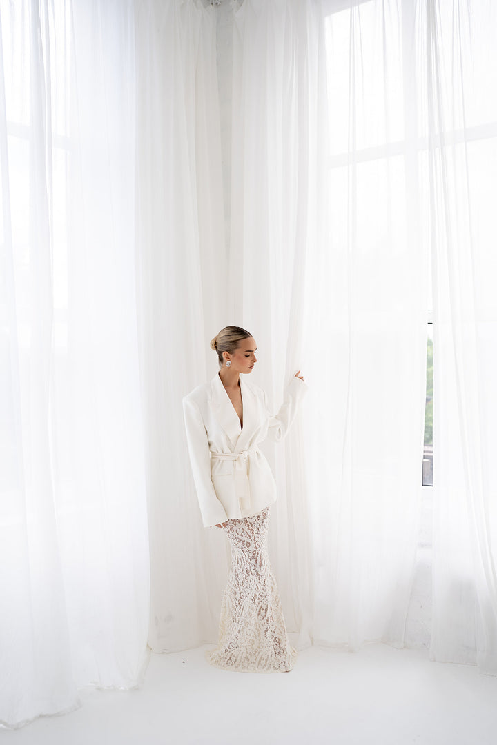 Elora Lace and Beads Maxi Skirt in Warm Ivory