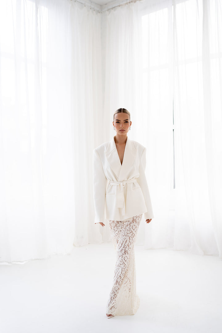 Elora Lace and Beads Maxi Skirt in Warm Ivory