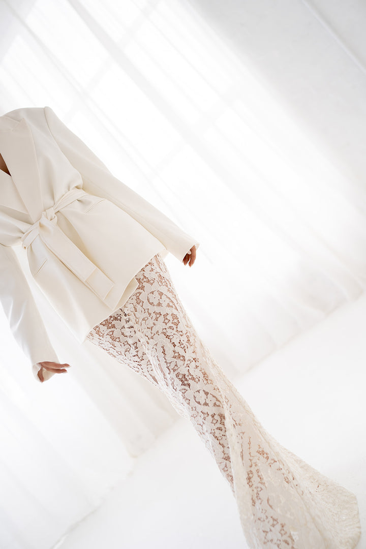 Elora Lace and Beads Maxi Skirt in Warm Ivory