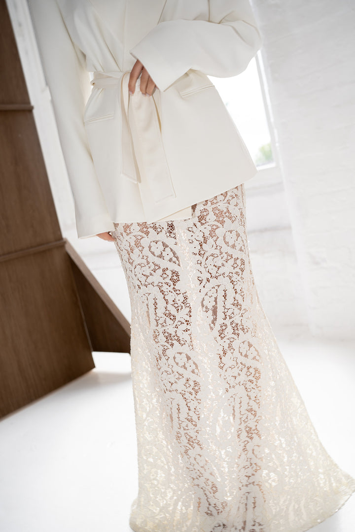 Elora Lace and Beads Maxi Skirt in Warm Ivory
